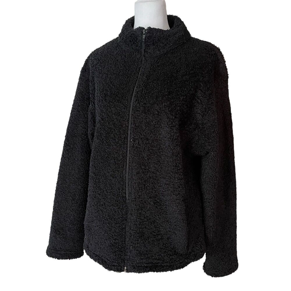 Black Diamond Womens XL Fleece Fuzzy Sherpa Jacket Black Full Zip NO SIZE TAG - Picture 5 of 11
